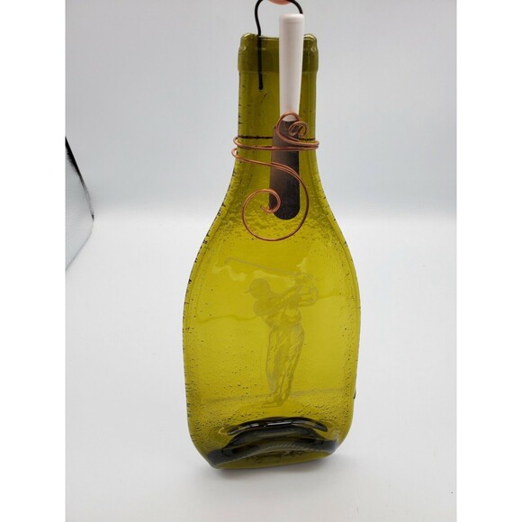 Cheese Plate Green Wine Bottle Serving Dish Spoon Rest Etched Golfer Flattened - Picture 3 of 12